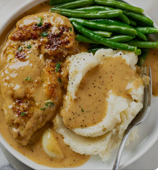 Baked Chicken with Mashed Potatoes, Green Beans