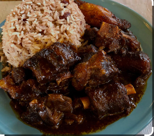 Oxtail with Red Beans and Rice, Cabbage