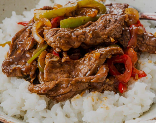 Pepper, steak and rice