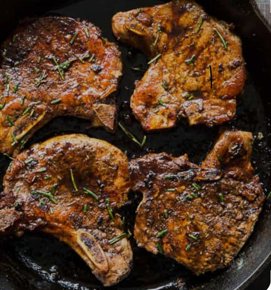 Center Cut Pork Chops with Demiglace, Sweet Potato, and Cabbage